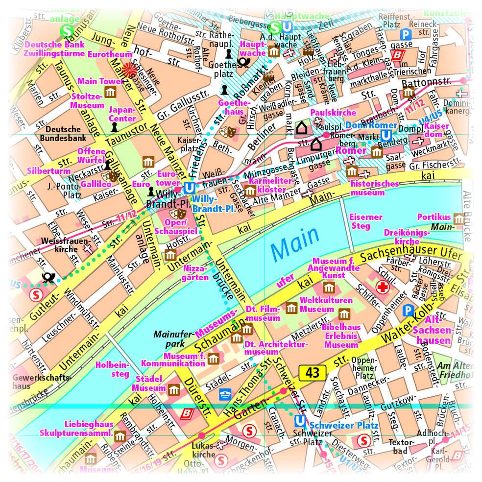 Frankfurt am Main Innenstadtplan 1 : 16 000