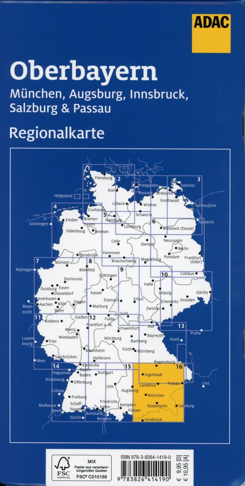 ADAC Regionalkarte Blatt 16 Oberbayern 1:150 000