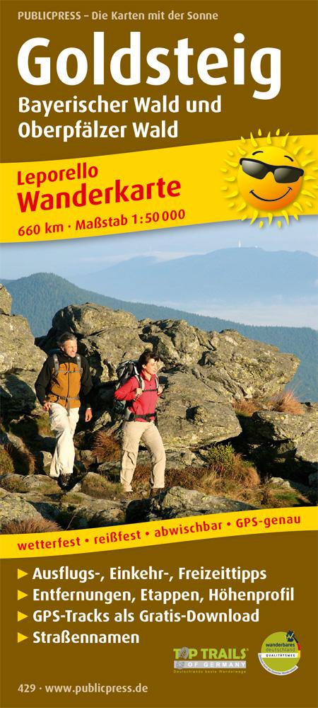 Wanderkarte Goldsteig, Bayerischer Wald und Oberpfälzer Wald 1 : 50 000