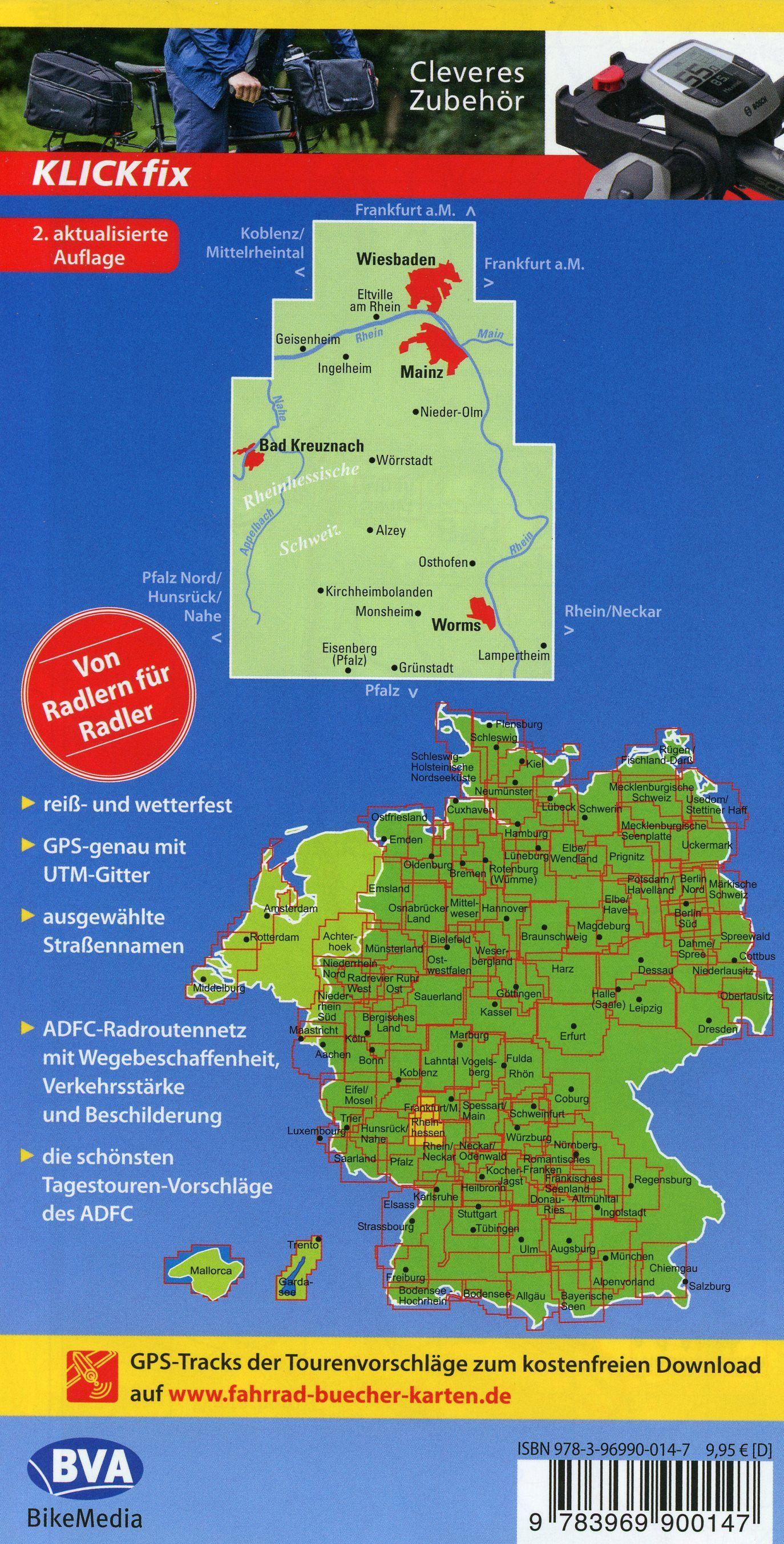 ADFC-Regionalkarte Rheinhessen, 1:50.000, mit Tagestourenvorschlägen, reiß- und wetterfest, E-Bike-geeignet, GPS-Tracks Download