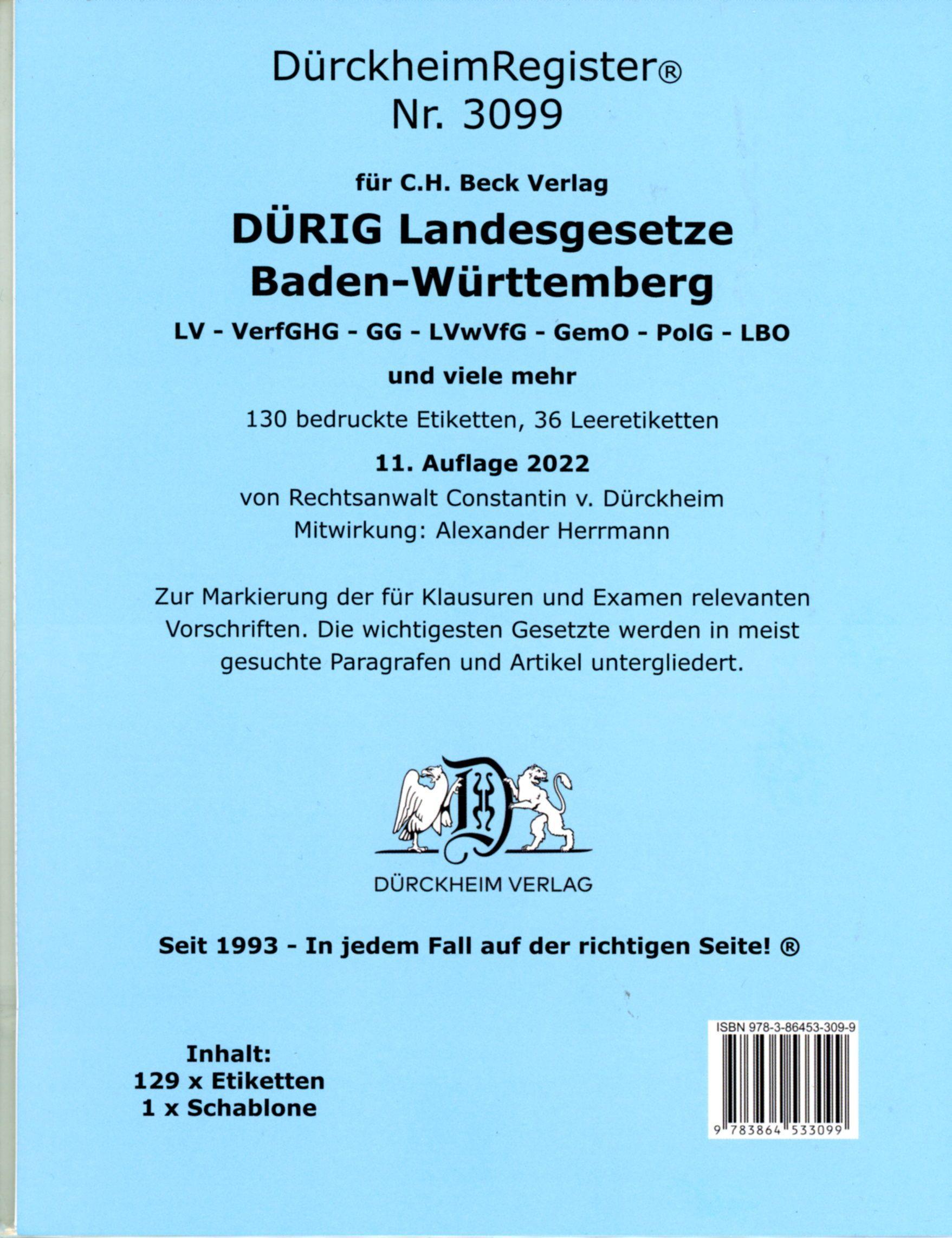 DürckheimRegister® für DÜRIG: BADEN-WÜRTTEMBERG, C.H. Beck Verlag