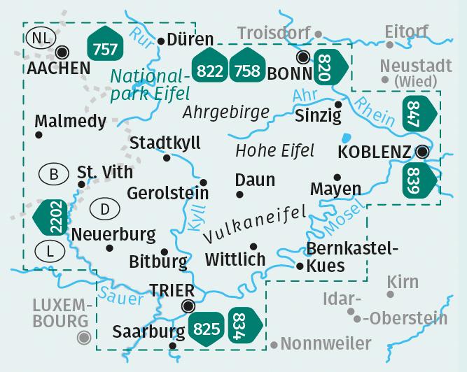 KOMPASS Wanderkarten-Set 833 Eifel (4 Karten) 1:50.000