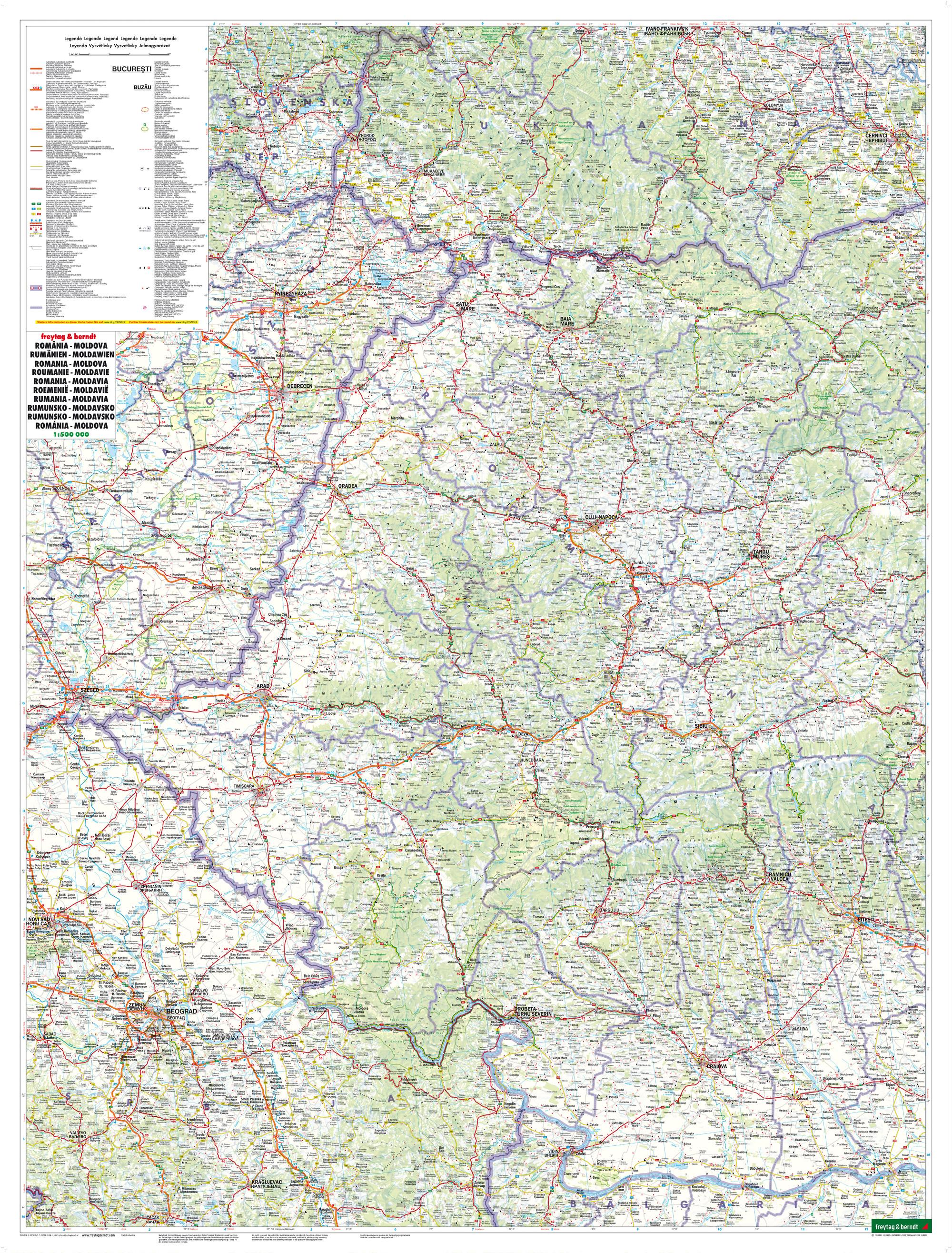 Rumänien - Moldawien, Straßenkarte 1:500.000, freytag & berndt