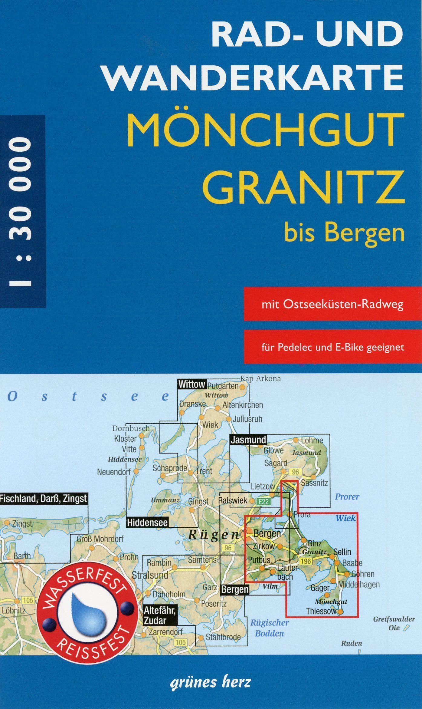 Rad- und Wanderkarte Mönchgut, Granitz, bis Bergen