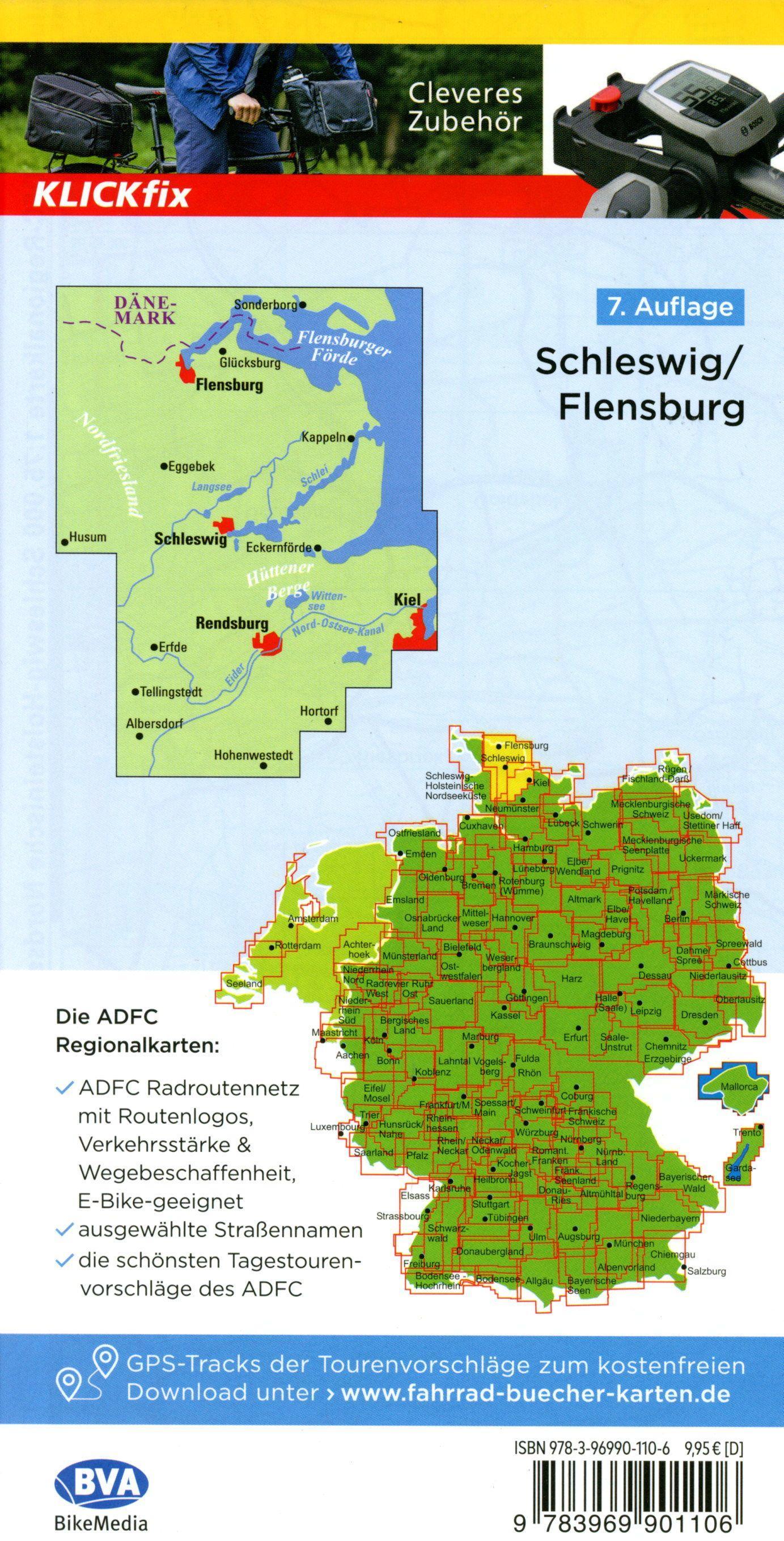 ADFC-Regionalkarte Schleswig Flensburg, 1:75.000, mit Tagestourenvorschlägen, reiß- und wetterfest, E-Bike-geeignet, GPS-Tracks Download