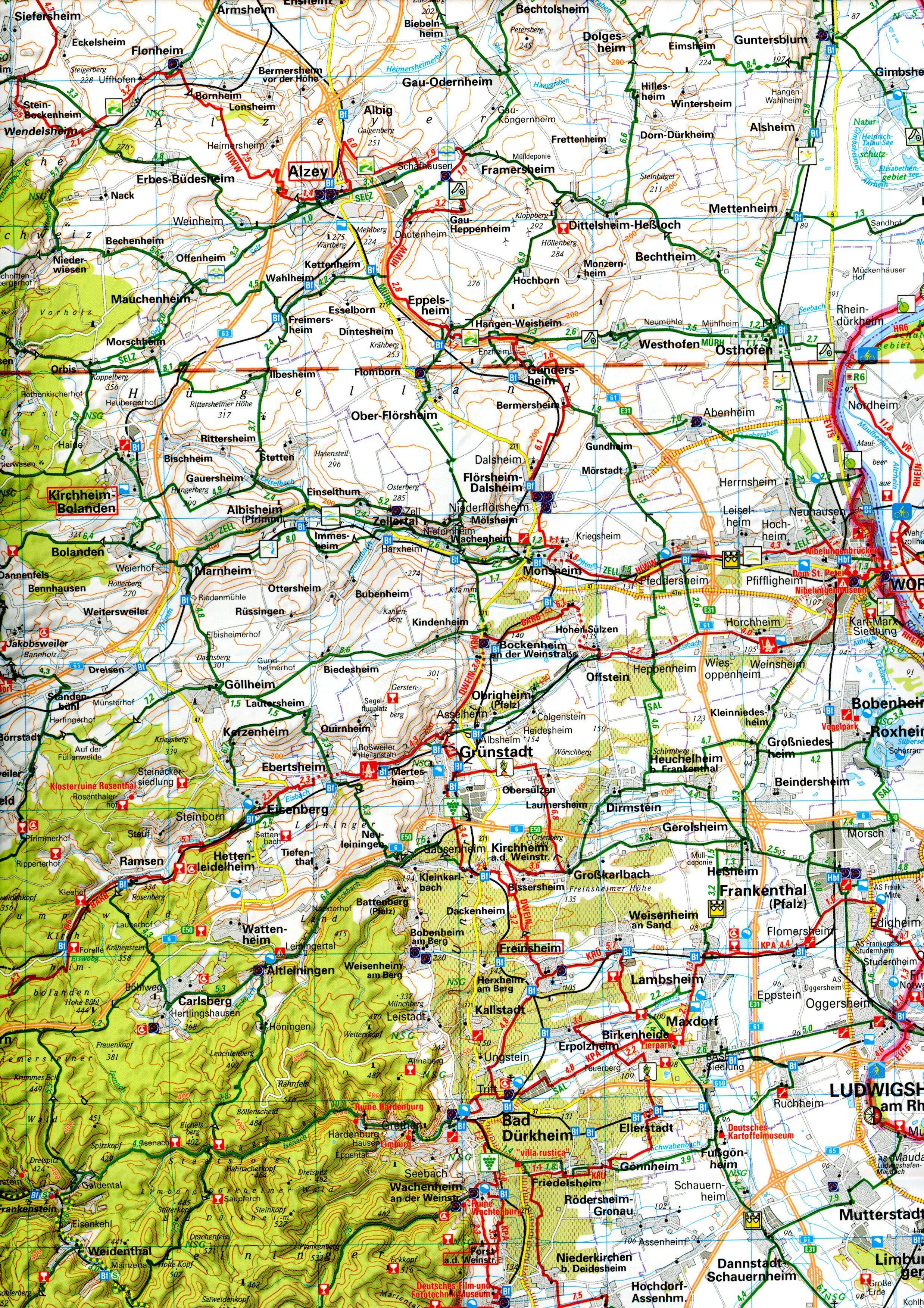 ADFC-Radtourenkarte 20 Rhein /Neckar 1:150.000, reiß- und wetterfest, E-Bike geeignet, GPS-Tracks Download, mit Bett+Bike Symbolen, mit Kilometer-Angaben