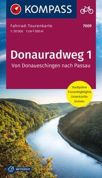 KOMPASS Fahrrad-Tourenkarte Donauradweg 1, von Donaueschingen nach Passau 1:50.000