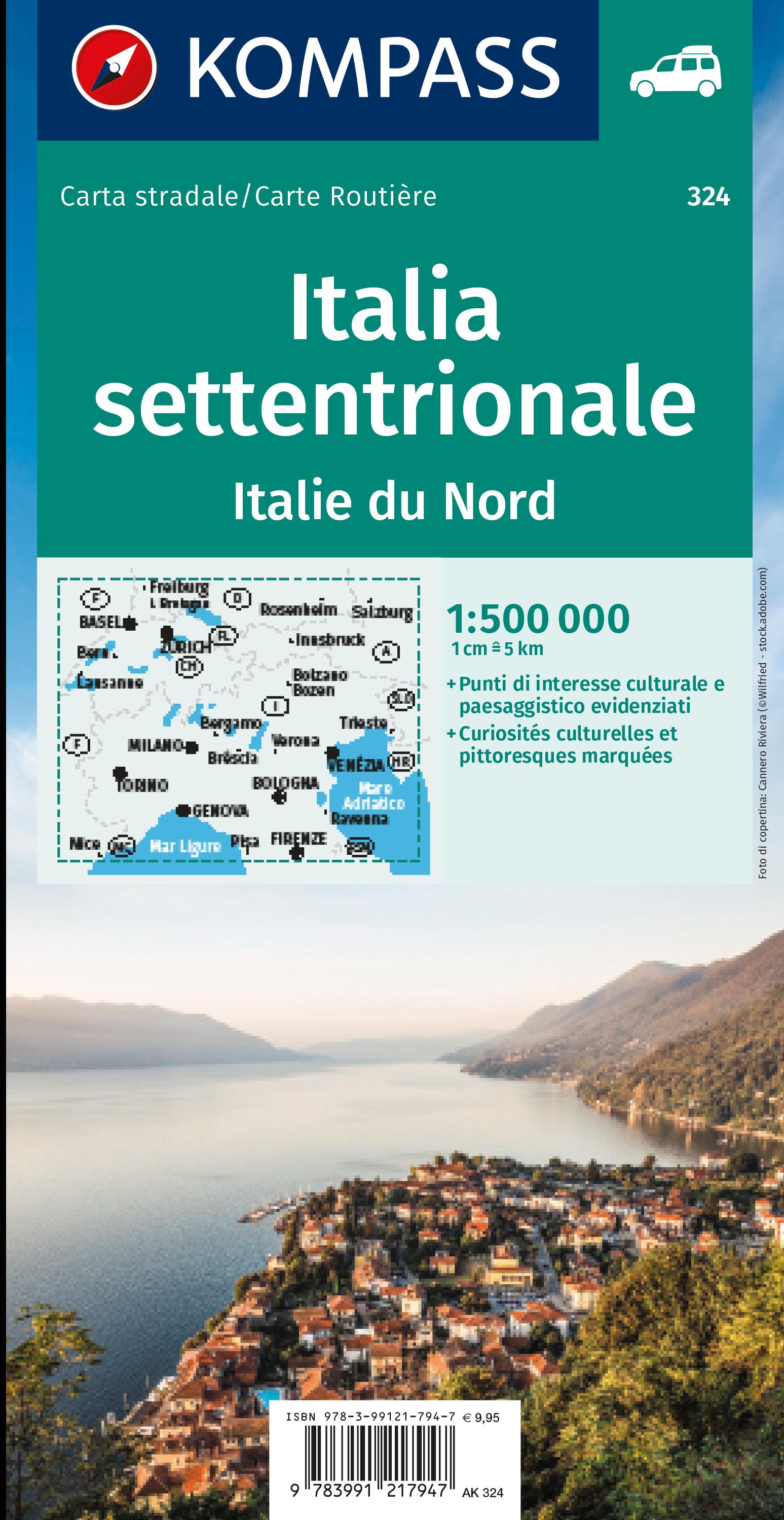 KOMPASS Autokarte Oberitalien, Italia settentrionale, Northern Italy, Italie du Nord 1:500.000