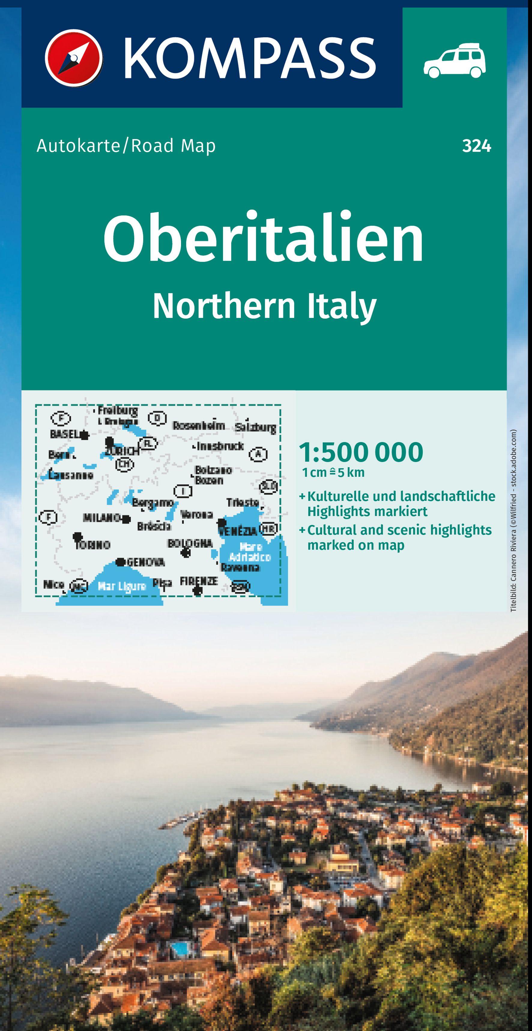 KOMPASS Autokarte Oberitalien, Italia settentrionale, Northern Italy, Italie du Nord 1:500.000