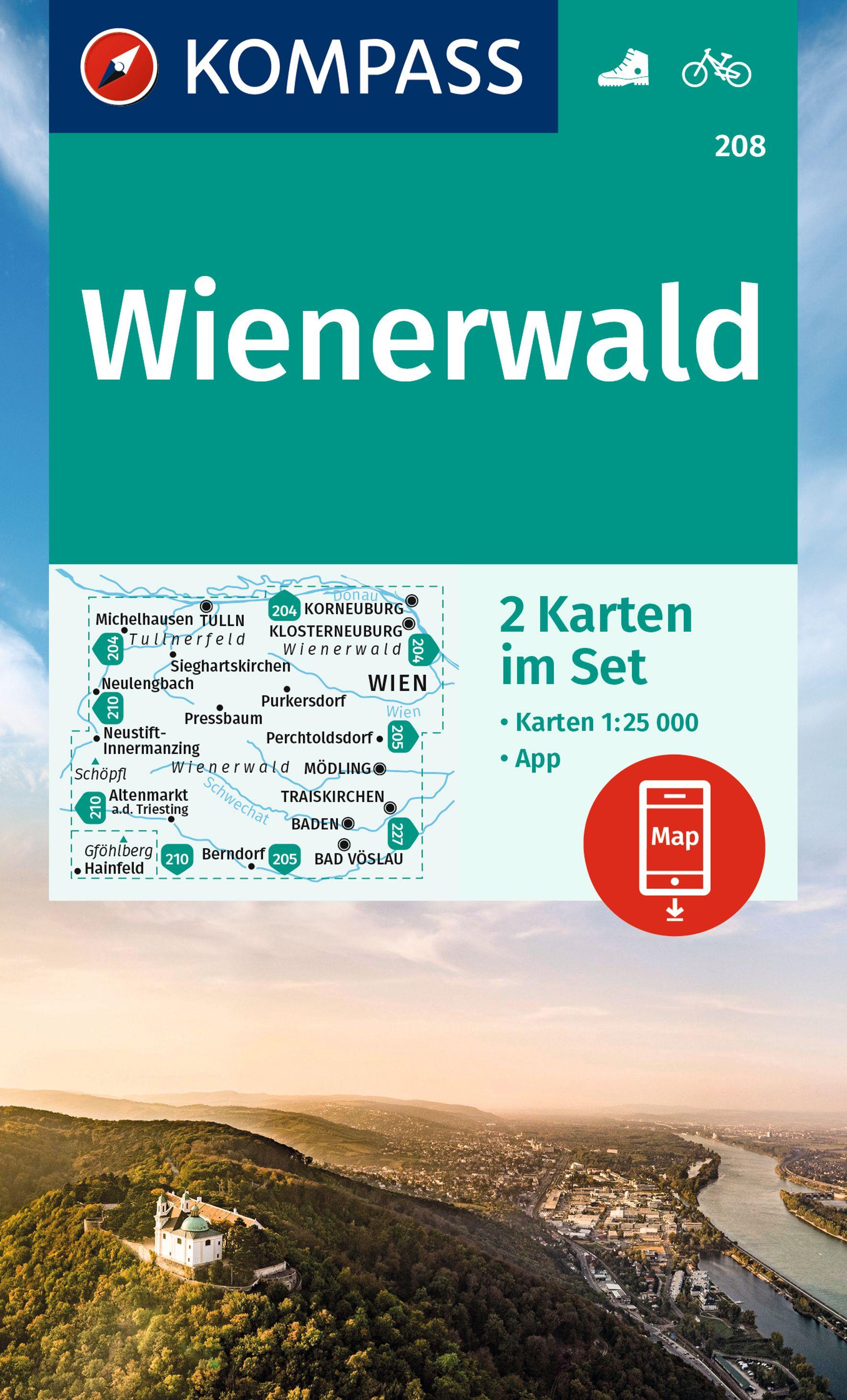 KOMPASS Wanderkarten-Set 208 Wienerwald (2 Karten) 1:25.000