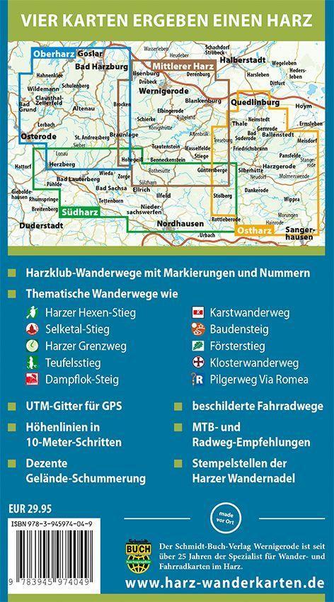 Der Harz in 4 Teilen. Wander- und Fahrradkartenset 1 : 30 000