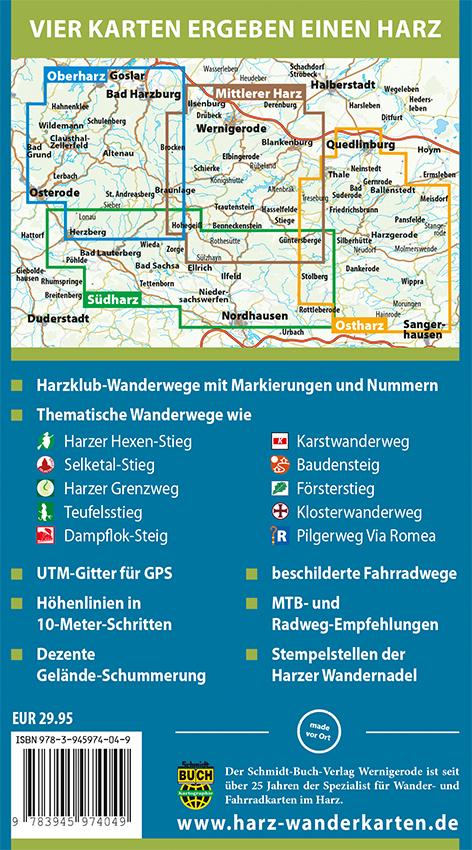 Der Harz in 4 Teilen. Wander- und Fahrradkartenset 1 : 30 000