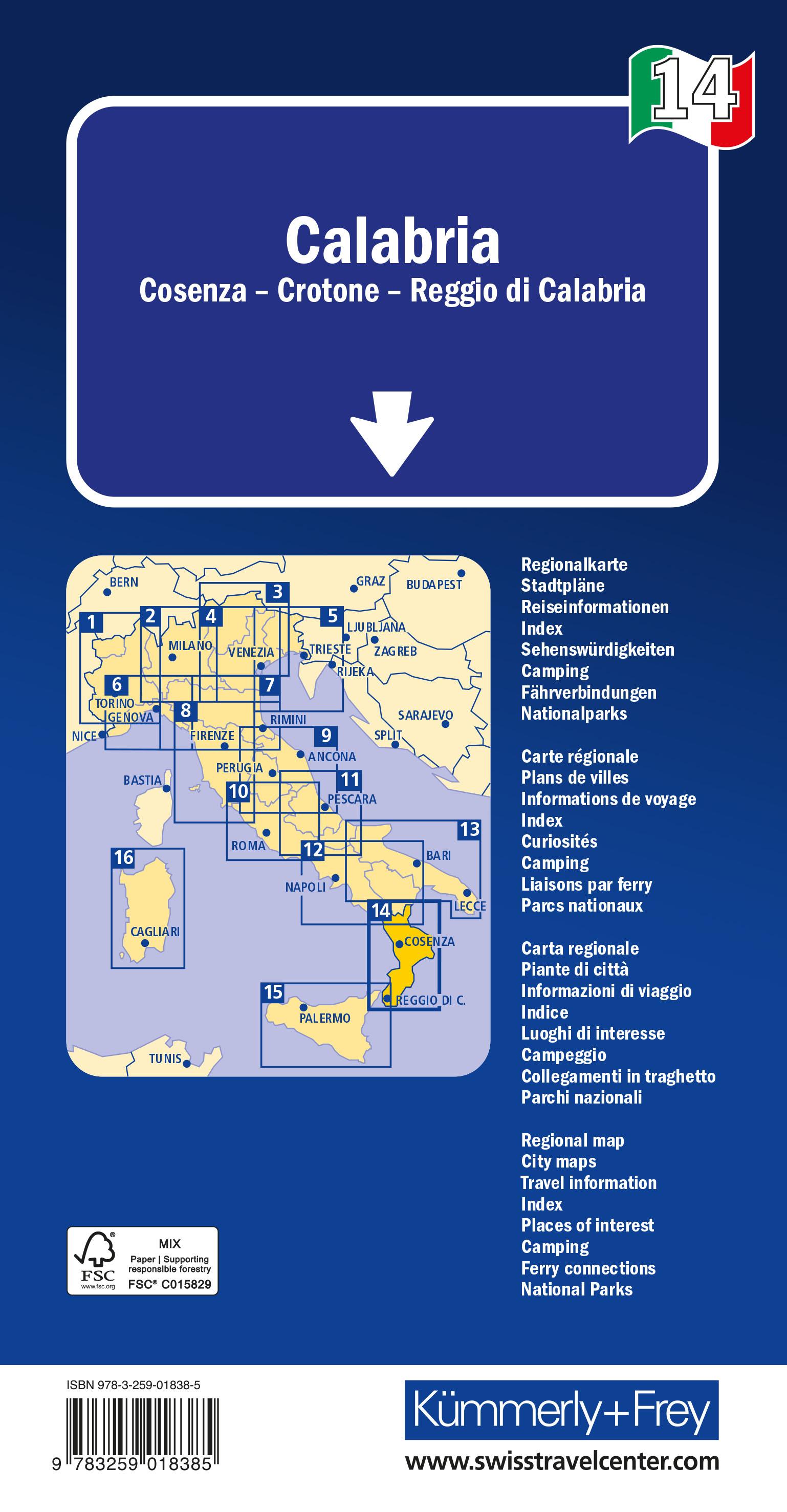 Kümmerly+Frey Regional-Strassenkarte 14 Kalabrien 1:200.000