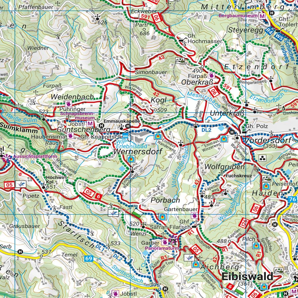 Steirisches Weinland, Wander-, Rad- und Freizeitkarte 1:50.000, freytag & berndt, WK 411