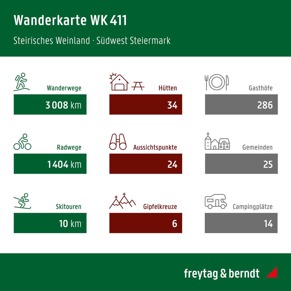 Steirisches Weinland, Wander-, Rad- und Freizeitkarte 1:50.000, freytag & berndt, WK 411