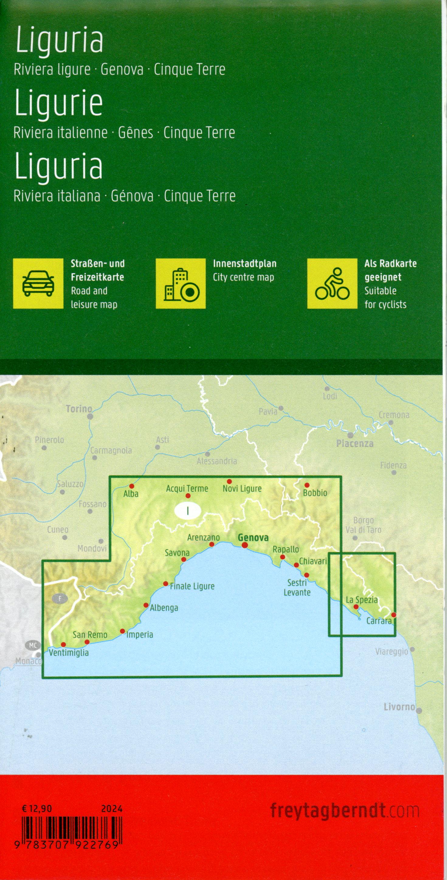 Ligurien, Straßen- und Freizeitkarte 1:150.000, freytag & berndt