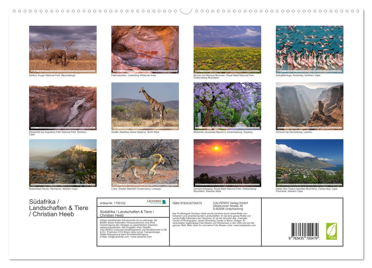 Südafrika / Landschaften & Tiere / Christian Heeb (hochwertiger Premium Wandkalender 2025 DIN A2 quer), Kunstdruck in Hochglanz