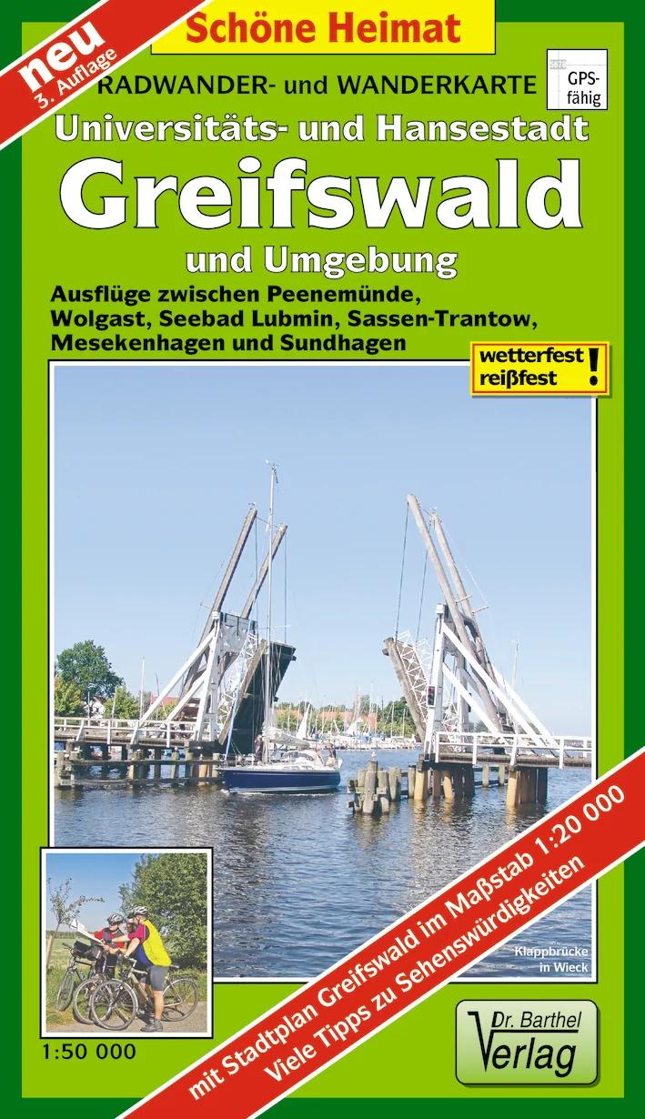 Hansestadt Greifswald und Umgebung Radwander- und Wanderkarte 1 : 50 000. Mit Stadtplan Greifswald. 1:20000