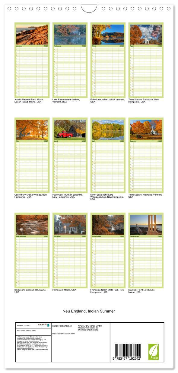 Familienplaner 2025 - Neu England, Indian Summer mit 5 Spalten (Wandkalender, 21 x 45 cm) CALVENDO